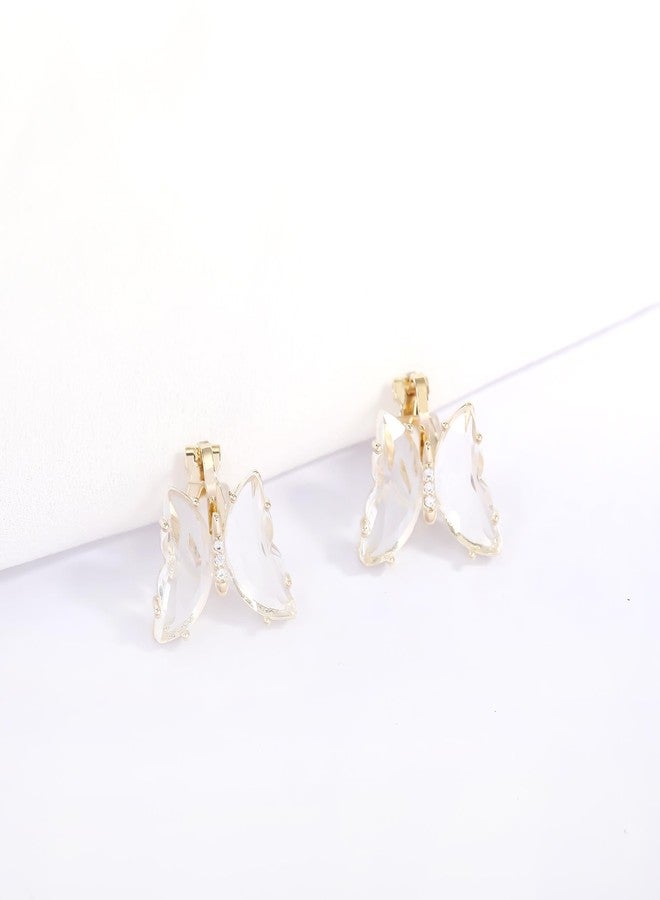 YOQUCOL Butterfly Shape Transparent Crystal Clip On Earrings Non Pierced Golden Stud for Women - Image 3